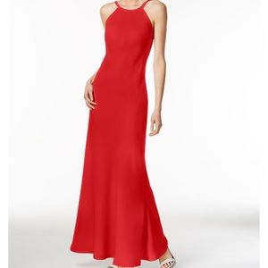 Red Calvin Klein Open-back halter gown